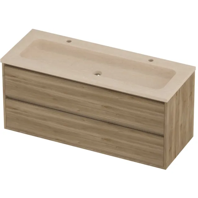 Proline Rollo Badmeubelset Hardsteen Elegant 2 Gaten 120x46x54 cm Sand Stone Cider Oak Eiken