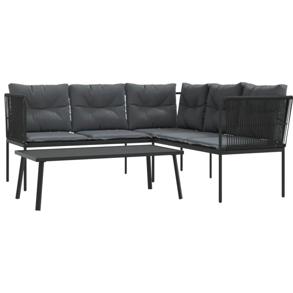 vidaXL Loungeset met kussens staal en textileen zwart