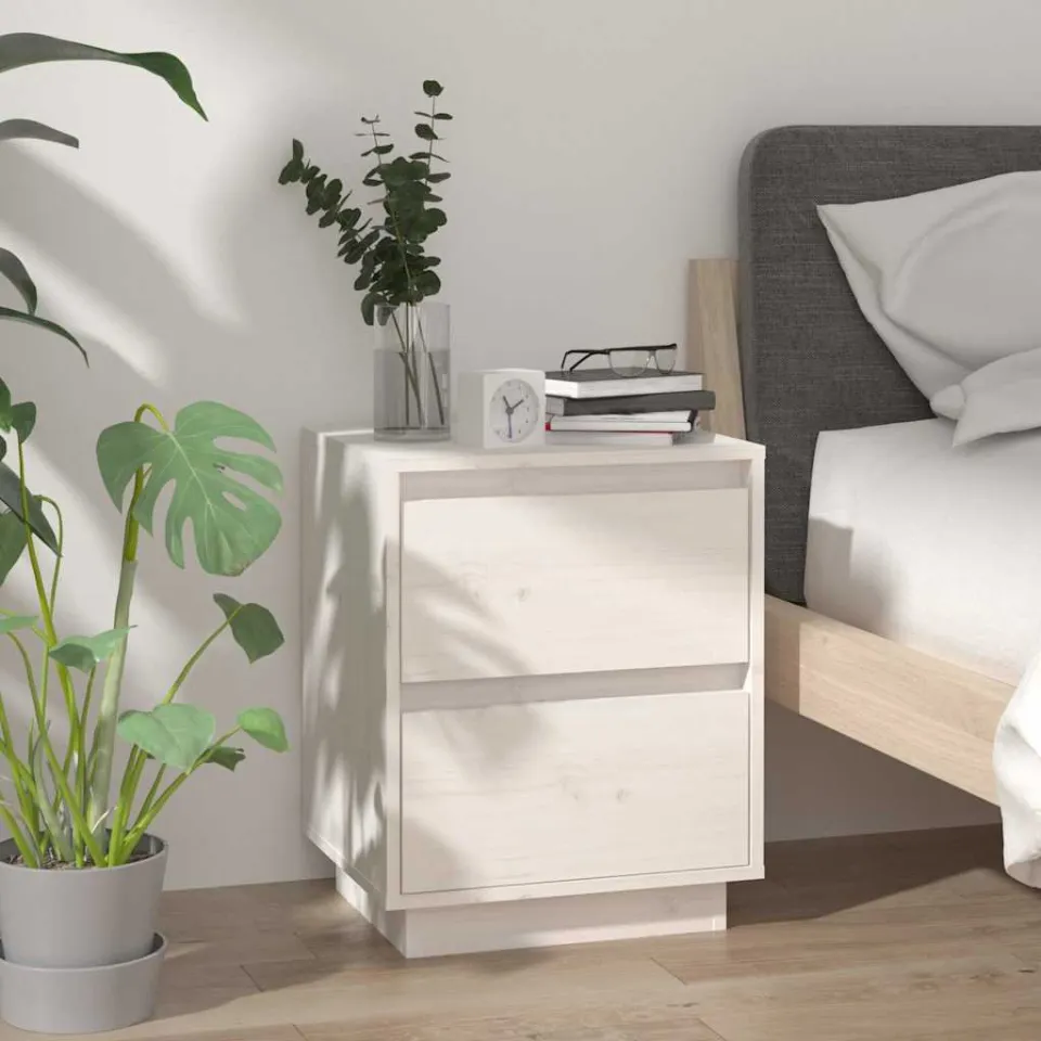 vidaXL Nachtkastjes 2 st 40x35x50 cm massief grenenhout wit, foto 3