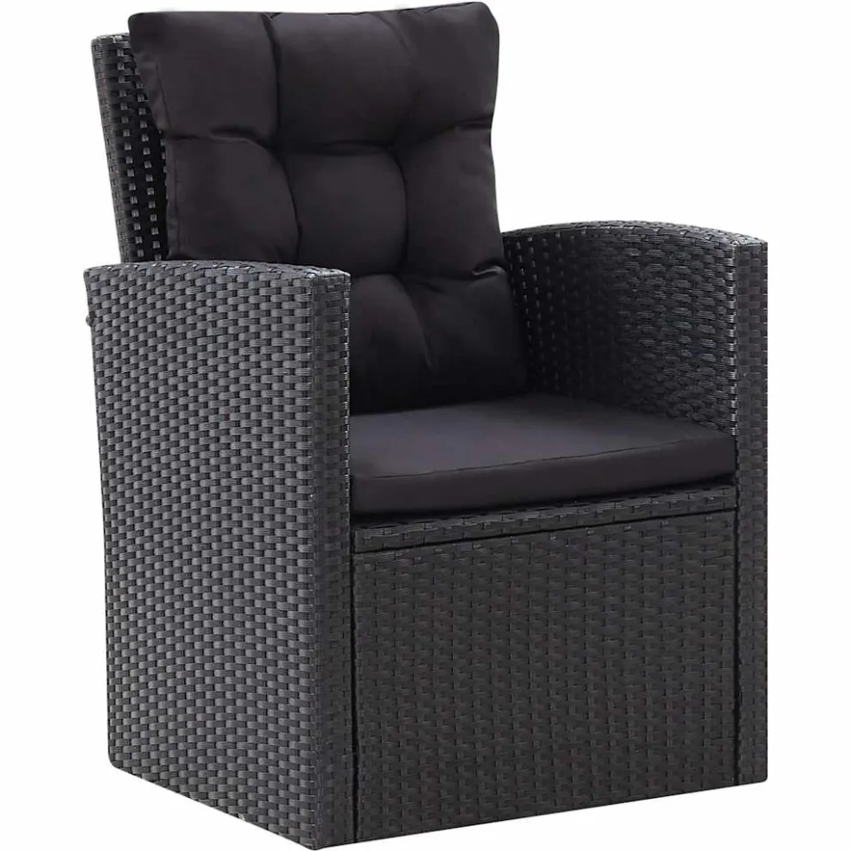 vidaXL 6-delige Loungeset met kussens poly rattan zwart, foto 4