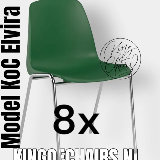 King of Chairs set van 8- model KoC Elvira groen met verchroomd onderstel. Kantinestoel stapelstoel kuipstoel vergaderstoel tuinstoel kantine stapel stoel kantinestoelen stapelstoelen kuipstoelen arenastoel Helene schoolstoel bezoekersstoel