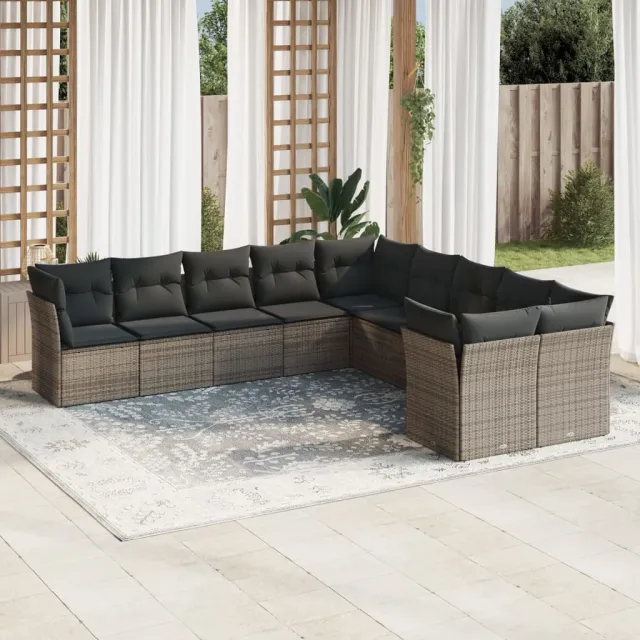 vidaXL 10-delige Loungeset met kussens poly rattan grijs, foto 2