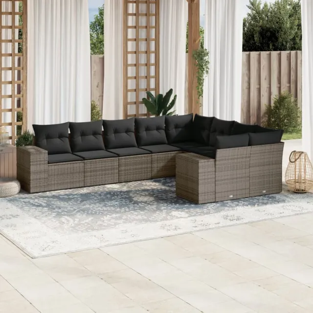 vidaXL 9-delige Loungeset met kussens poly rattan grijs, foto 2