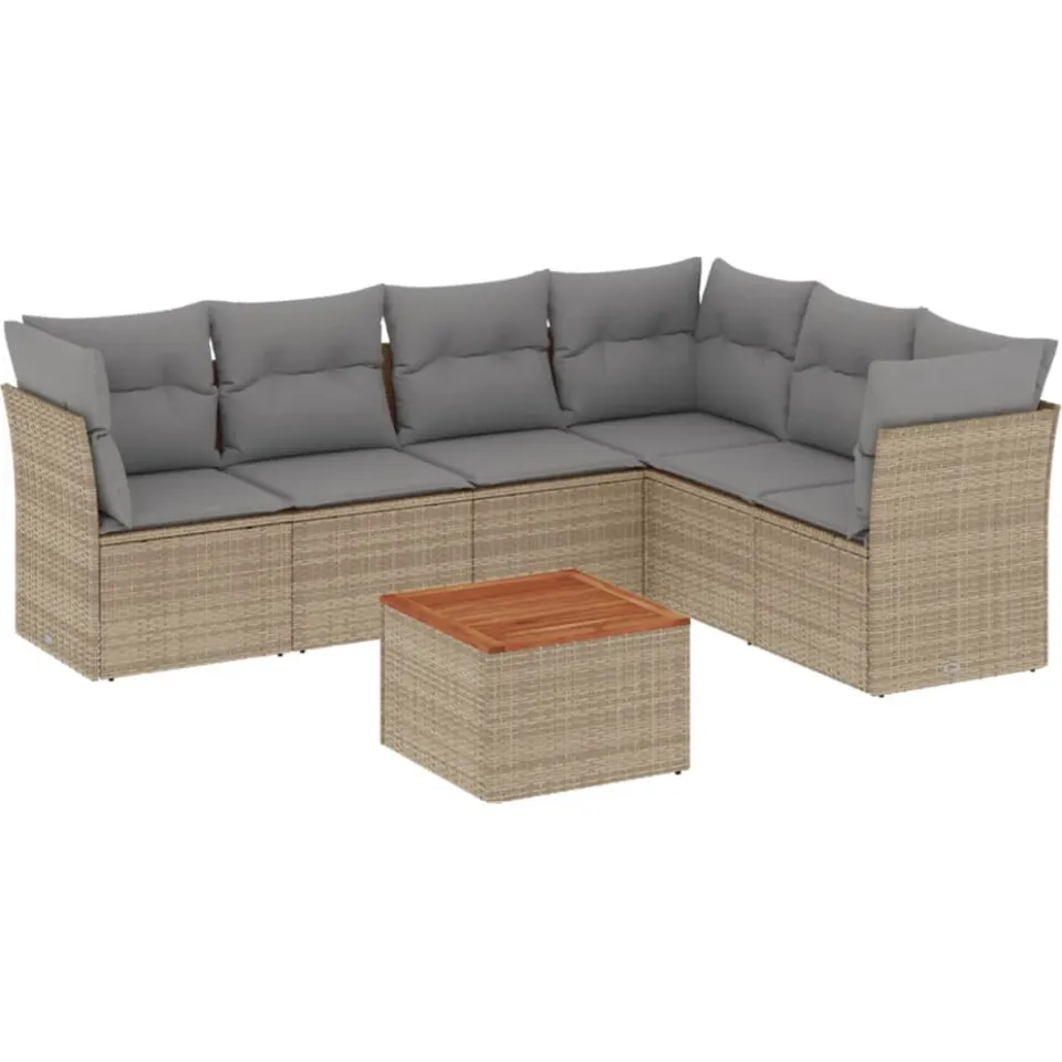 vidaXL 7-delige Loungeset met kussens poly rattan beige