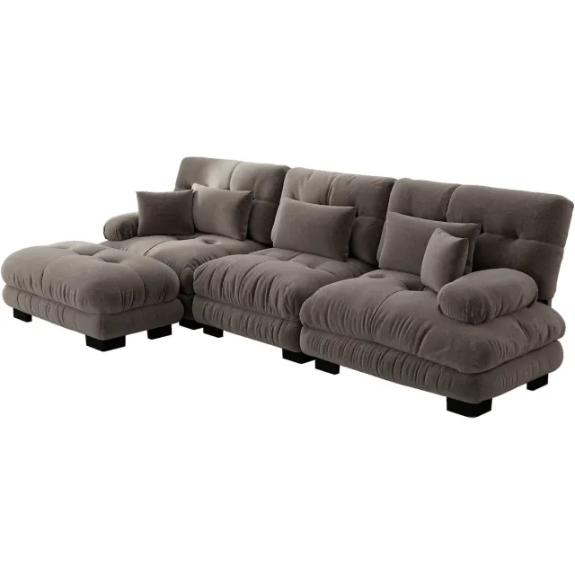 in& out door furniture Luxe Modulaire Hoekbank 313 cm – XL Cloud Sofa met Slaapfunctie – Chenille – Bruin