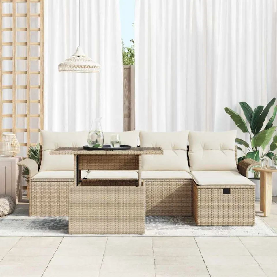 vidaXL Tuin Sofa Set 6 st Beige poly rattan, foto 3