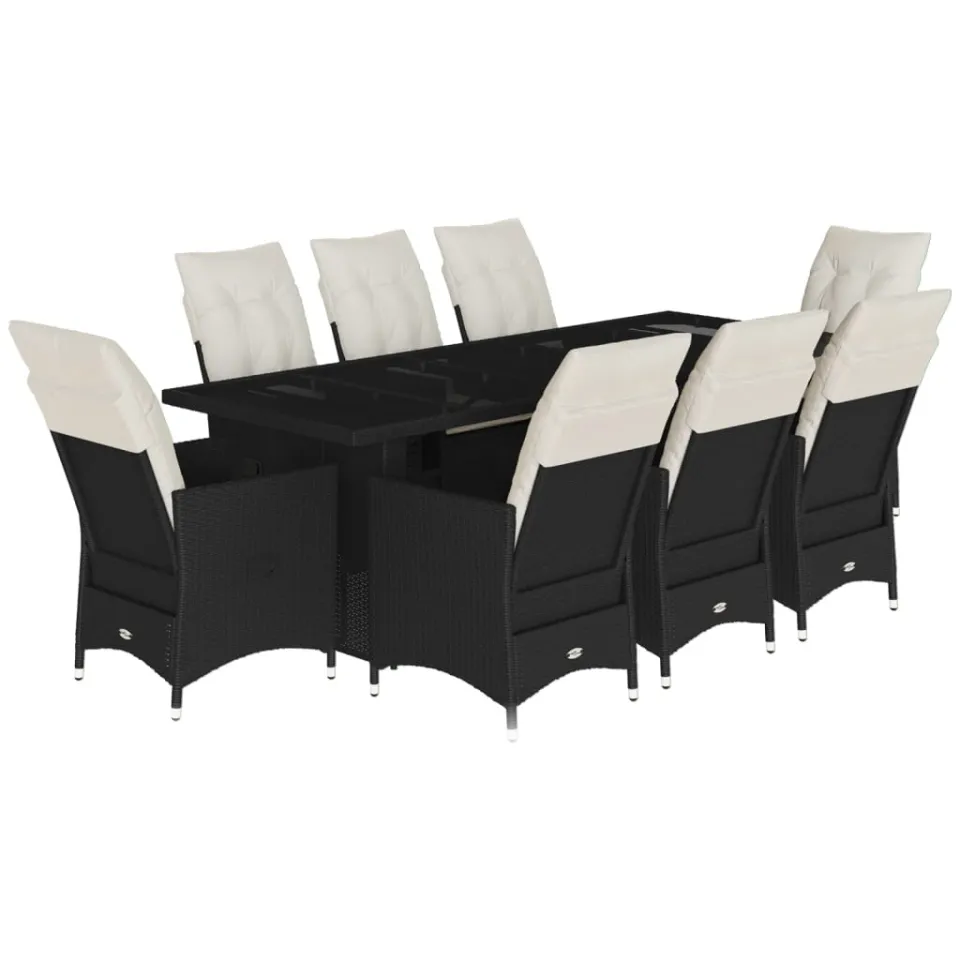 vidaXL 9-delige Bistroset met kussens poly rattan zwart, foto 3