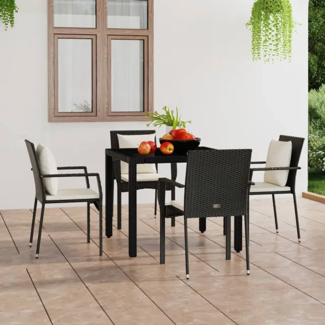 vidaXL Tuinstoelen 4 st met kussens poly rattan zwart, foto 2