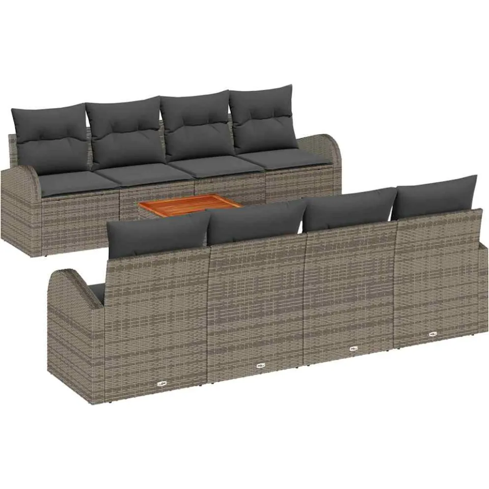 vidaXL Tuinbankenset 9 st Grijs poly rattan