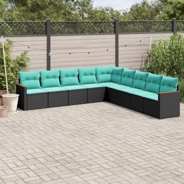 vidaXL 9-delige tuinbankset met kussens van zwart polyrotan, foto 2
