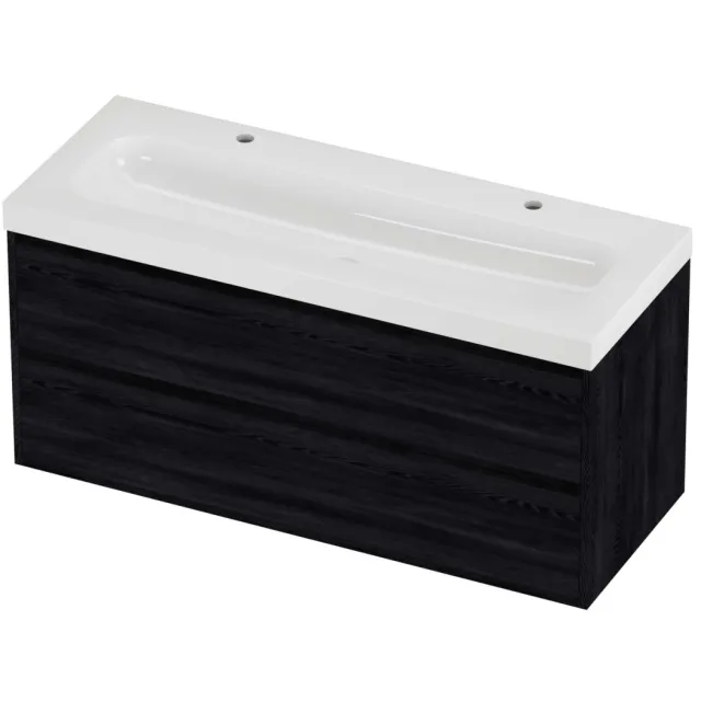 Proline Haga Badmeubelset Polystone Mezza 2 Kraangaten Greeploos 120x46x58 cm Glans Wit Black Oak Eiken