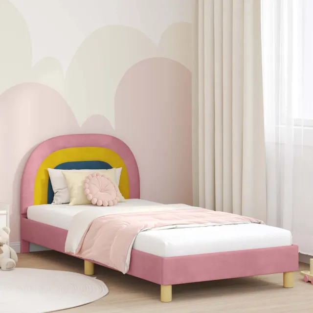 vidaXL Bedframe voor kinderen met hoofdbord Roze 80 x 200 cm Fluweel