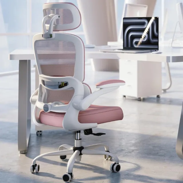 Thuys Ergonomische Bureaustoel – Mesh Computerstoel – Met Wieltjes – Licht Roze