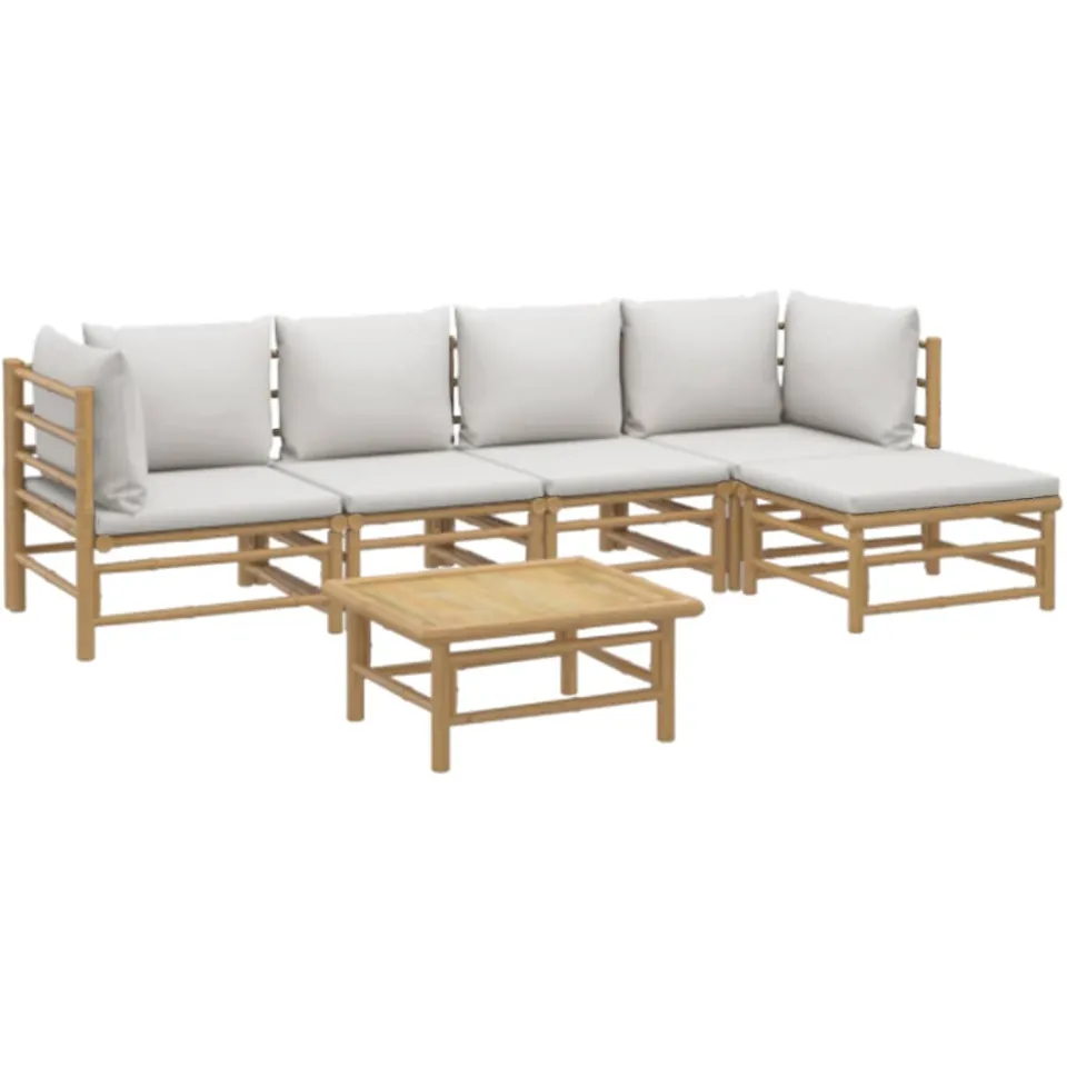 vidaXL 6-delige Loungeset met kussens bamboe lichtgrijs Bruin