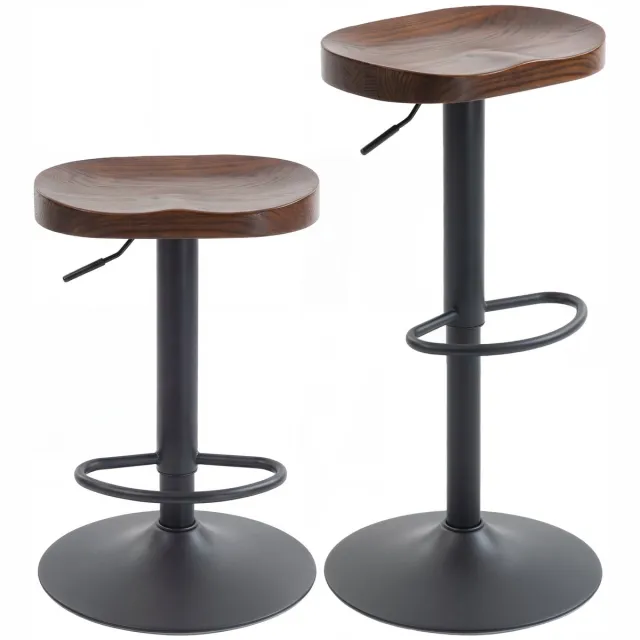 Homcom Barkruk Set van 2 met Houten Zitting - Draaibare Barstoelen - Keukenkrukken - Donkerbruin Donkerbruin, Zwart