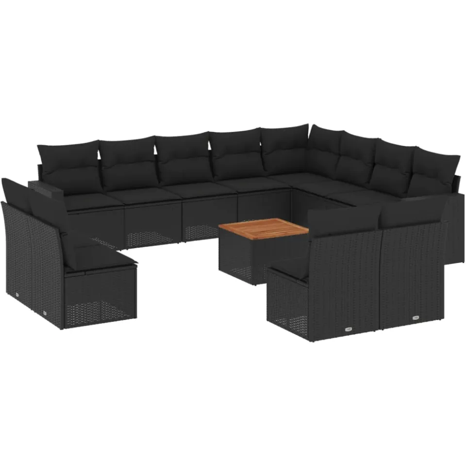 vidaXL 13-delige Loungeset met kussens poly rattan zwart, foto 3