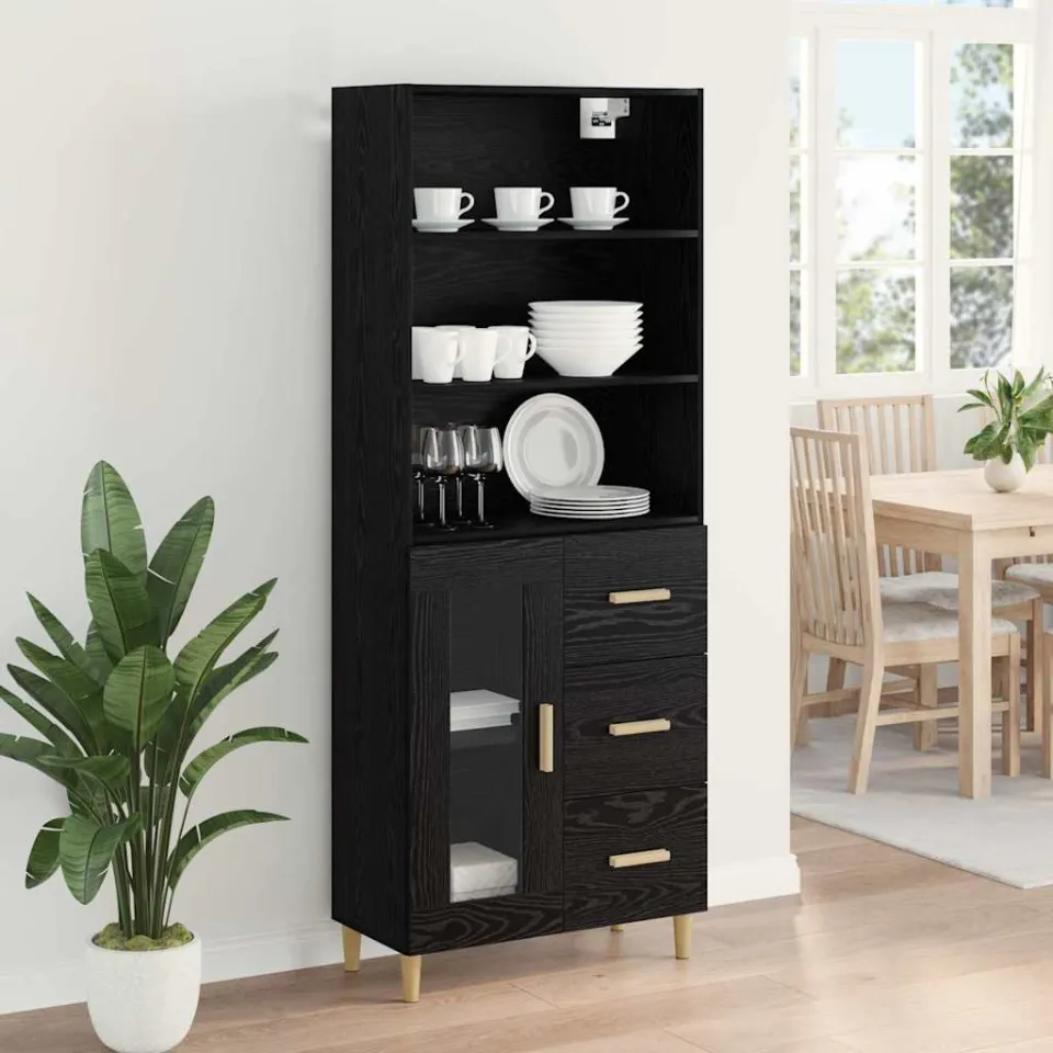 vidaXL Hoge kast Zwart Eiken 69,5 x 32,5 x 180 cm Bewerkt hout, foto 3
