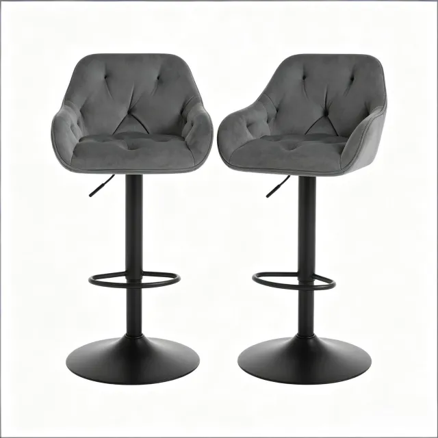 SONNENH Barkrukken set van 2 - Donkergrijs velvet met armleuningen - Draaibaar - Zithoogte 62,5–84 cm Donkergrijs met zwart onderstel