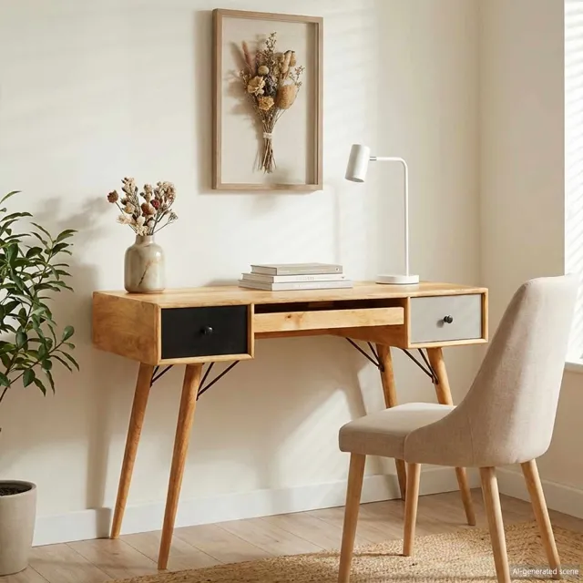 vidaXL Schrijfbureau Bruin 110 x 55 x 76 cm Massief Mango Hout, foto 2
