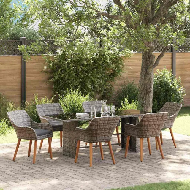 vidaXL Tuin eettafelset 7 st Grijs poly rattan, foto 2