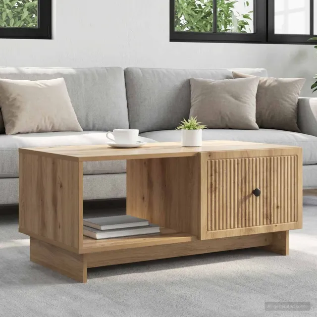 vidaXL Salontafel Artisanaal eiken 90 x 50 x 40 cm Bewerkt hout, foto 2