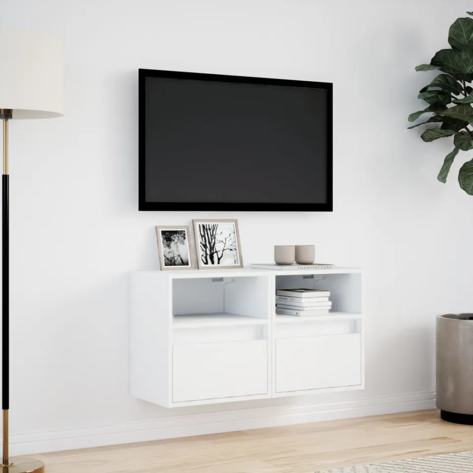vidaXL Tv-wandmeubels 2 st met LED-verlichting 41x31x45 cm wit, foto 2