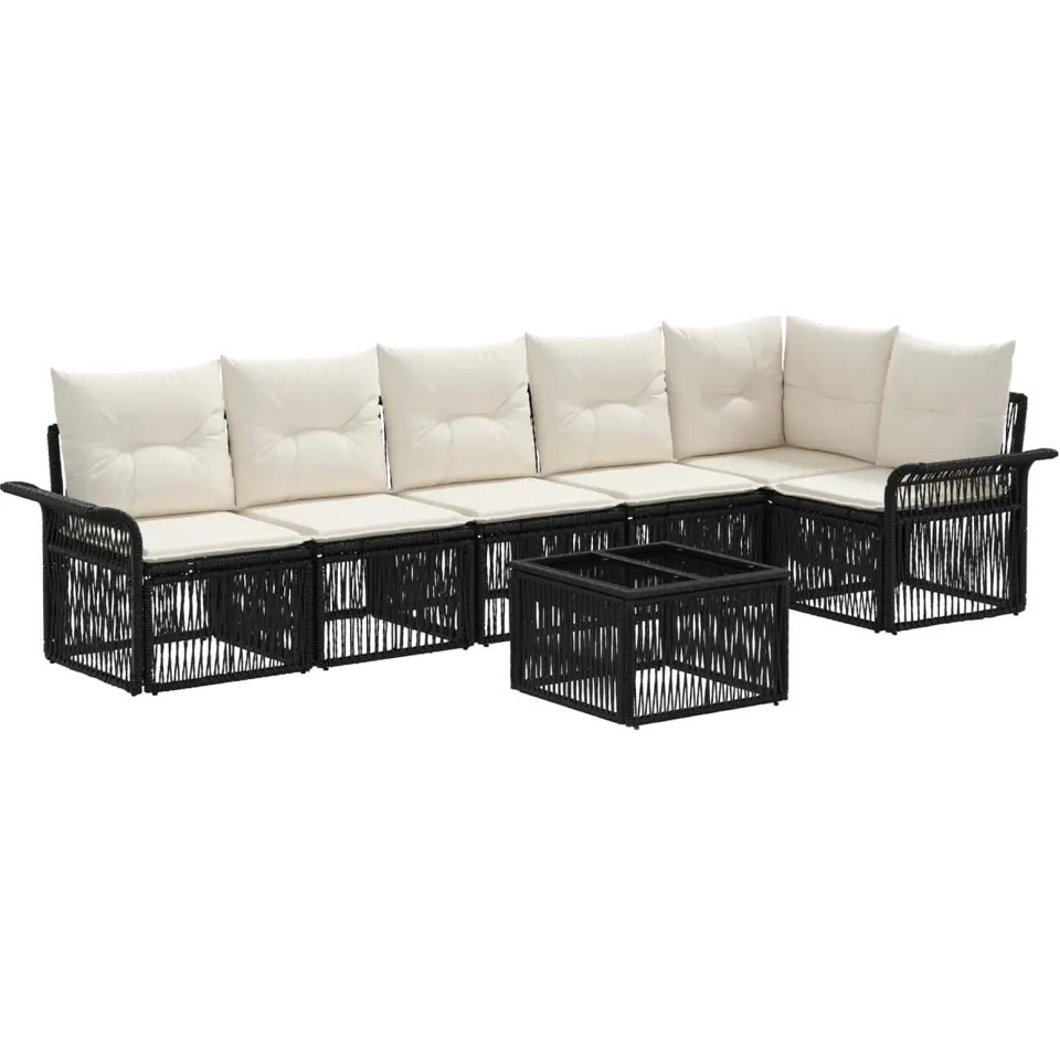 vidaXL Tuinbankenset 7 st Zwart poly rattan, foto 3