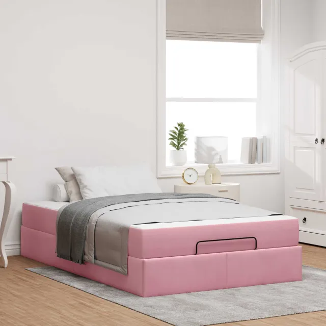vidaXL Bedframe met matras 2 st Roze Fluweel