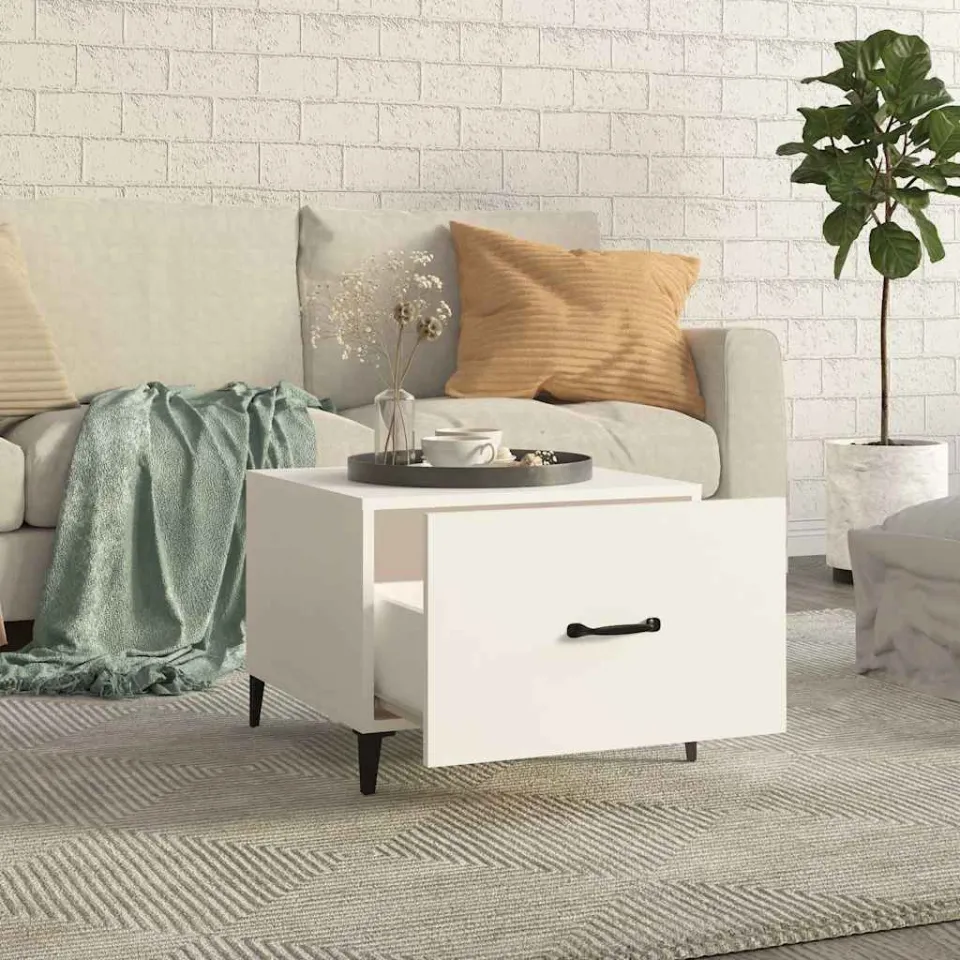 vidaXL Salontafel 2 st met metalen poten 50x50x40 cm wit, foto 3