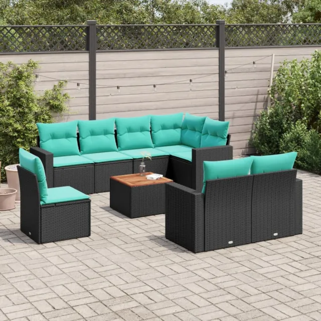 vidaXL 9-delige Loungeset met kussens poly rattan zwart, foto 2