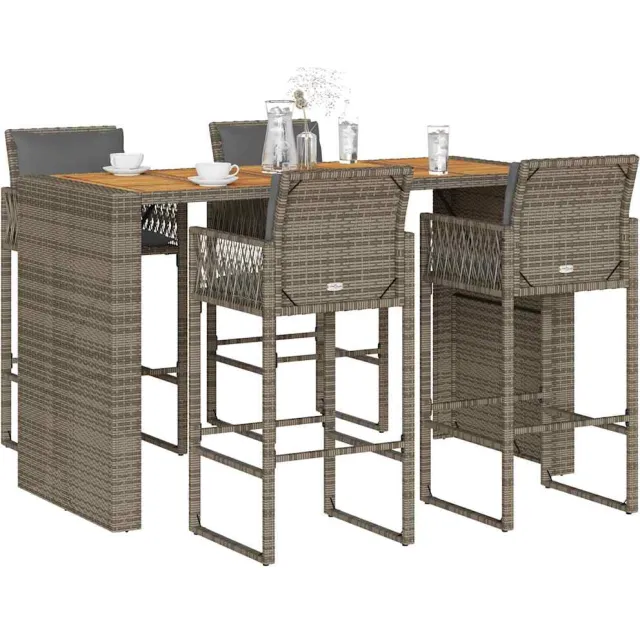 vidaXL 5-delige Tuinbarset met kussens poly rattan acacia grijs