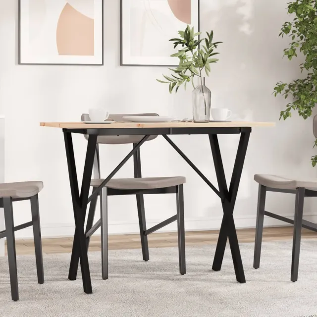 vidaXL Eettafel X-frame 100x50x75 cm massief grenenhout en staal Bruin