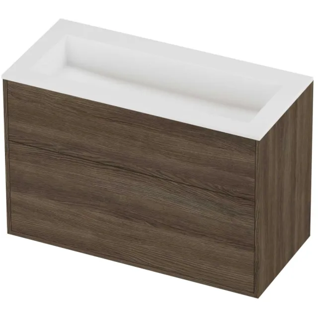 Proline Aristo Badmeubelset Polystone Elegant 2 Laden 100x46x67 cm Mat White Vital Oak Eiken