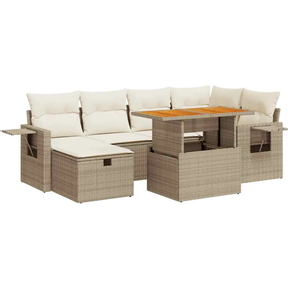 vidaXL 8-delige Loungeset met kussens poly rattan acacia beige, foto 3