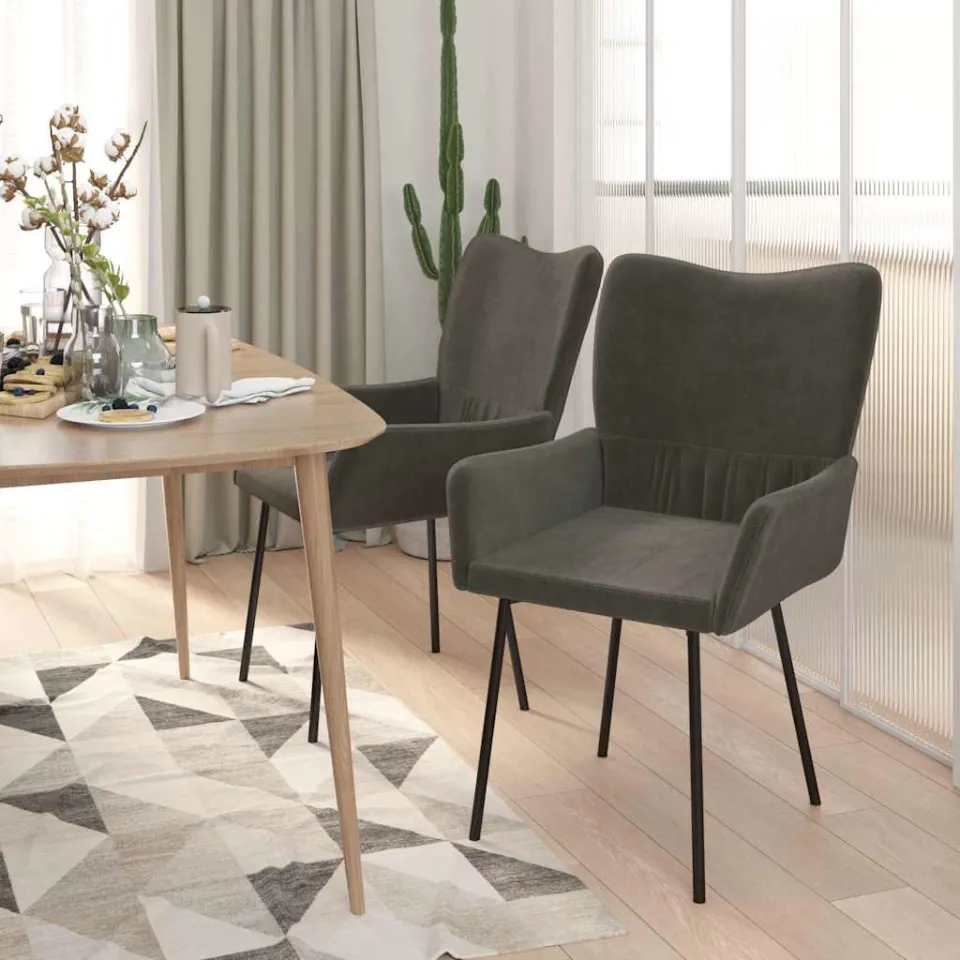 vidaXL Eetkamerstoelen 2 st fluweel donkergrijs grijs, foto 3