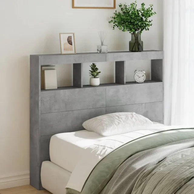 vidaXL Hoofdbordkast met LED-verlichting 120x17x102 cm betongrijs