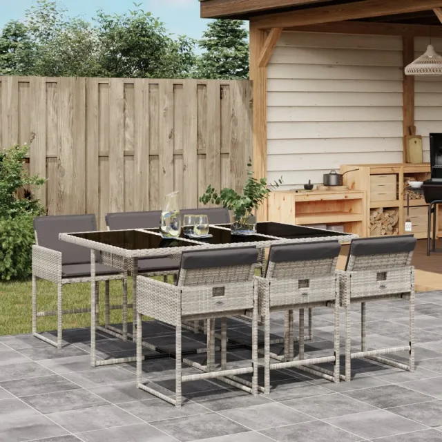 vidaXL 7-delige Tuinset met kussens poly rattan grijs, foto 2