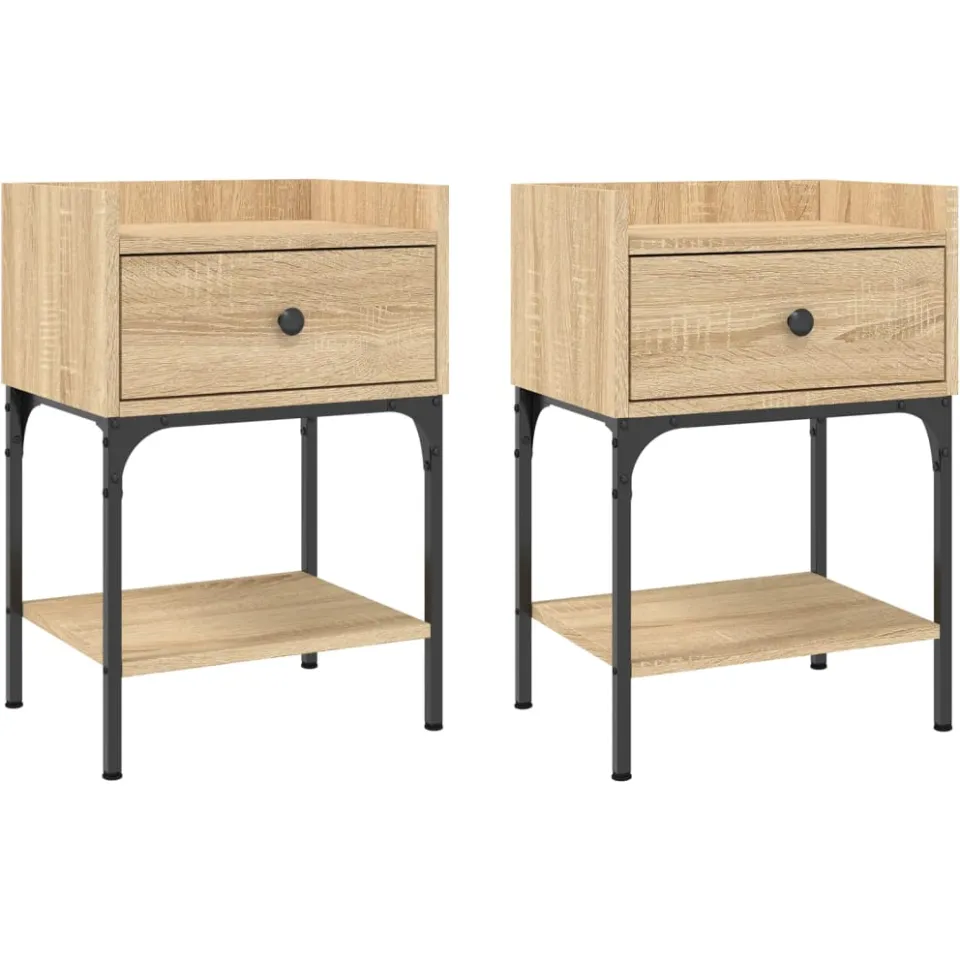 vidaXL Nachtkastjes 2 st 40,5x31x60 cm bewerkt hout sonoma eikenkleur, foto 3