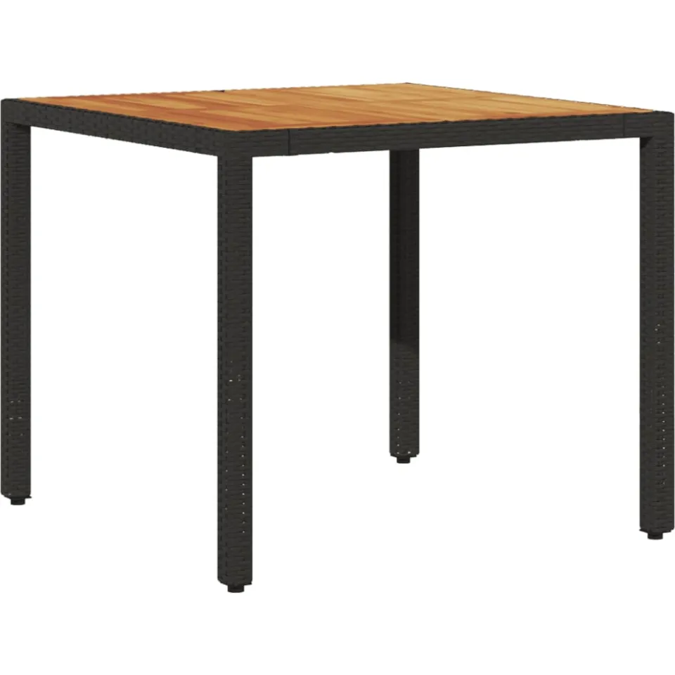vidaXL Tuintafel met acaciahouten blad 90x90x75 cm poly rattan zwart