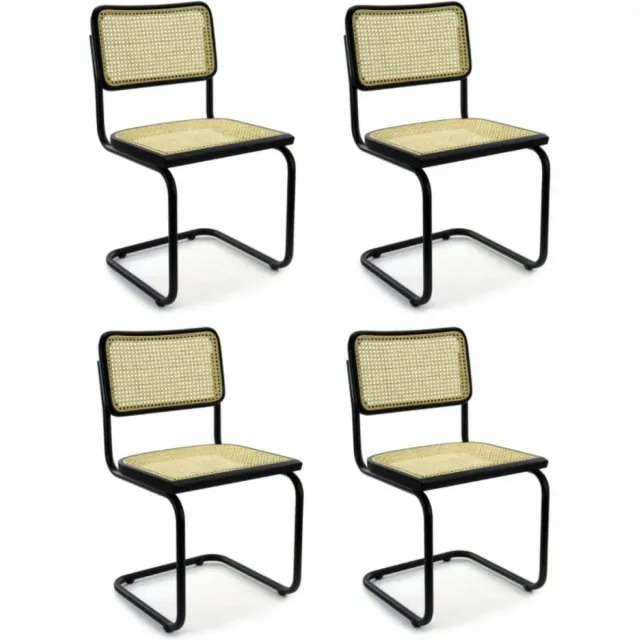 Workliving Set van 4 Eetkamerstoel Rotan Design Zwart Bas Zwart - SET VAN 4