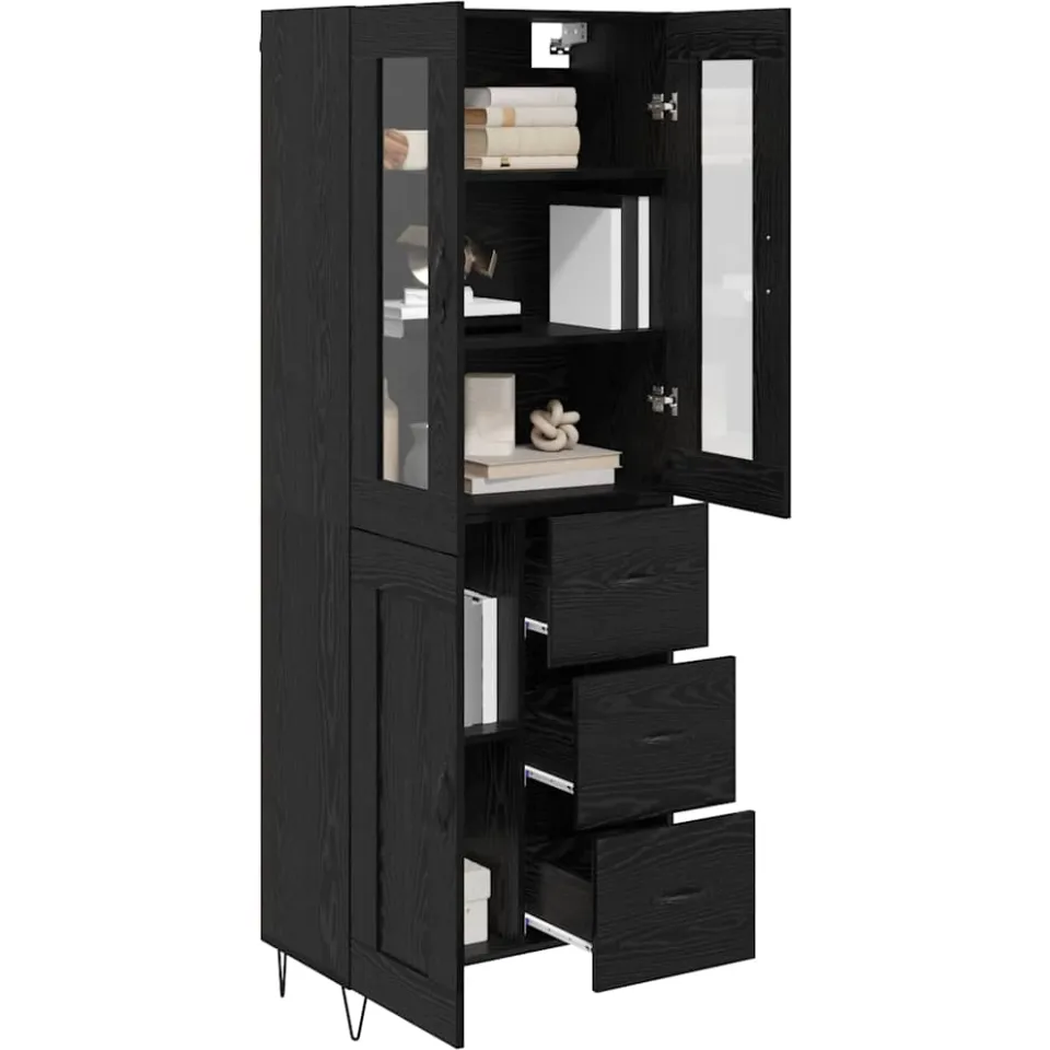 vidaXL Hoge kast Zwart Eiken 69,5 x 34 x 90 cm Bewerkt hout