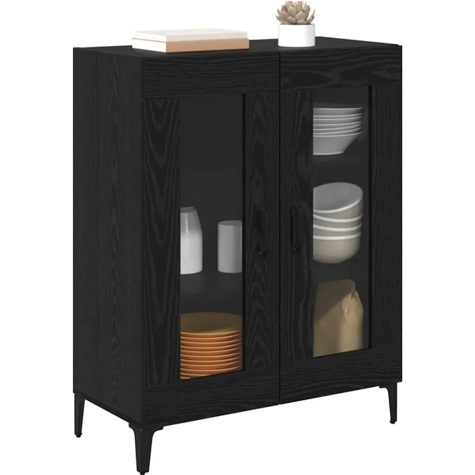 vidaXL Dressoir Zwart Eiken 69,5 x 34 x 90 cm Gemonteerd hout en ijzer