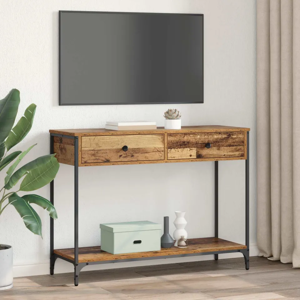 vidaXL Wandtafel Oud Hout 100 x 34,5 x 75 cm Bewerkt hout bruin, foto 4