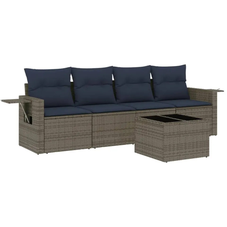 vidaXL 5-delige tuinbankset met kussens, grijs polyrotan, foto 3