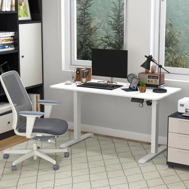 MIVRAY Bureau - Elektrisch Hoogteverstelbaar Met 4 Geheugenstanden En Kabeldoorvoer - Voor Kantoor En Thuiswerk - Wit - 140x70 Cm