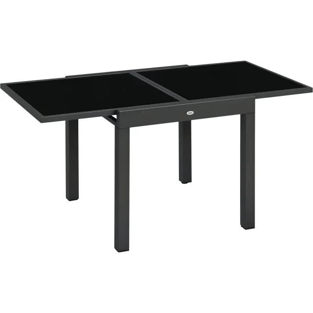 Lunpog Uitschuifbare tuintafel, groot formaat, afmetingen uitgeklapt: 160 x 80 x 75 cm, donkergrijs aluminium, tafelblad van zwart gehard glas Grijs, zwart