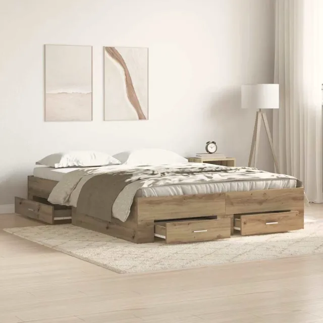 vidaXL Bedframe met lade Artisan Eiken 140 x 190 cm Bewerkt hout Bruin