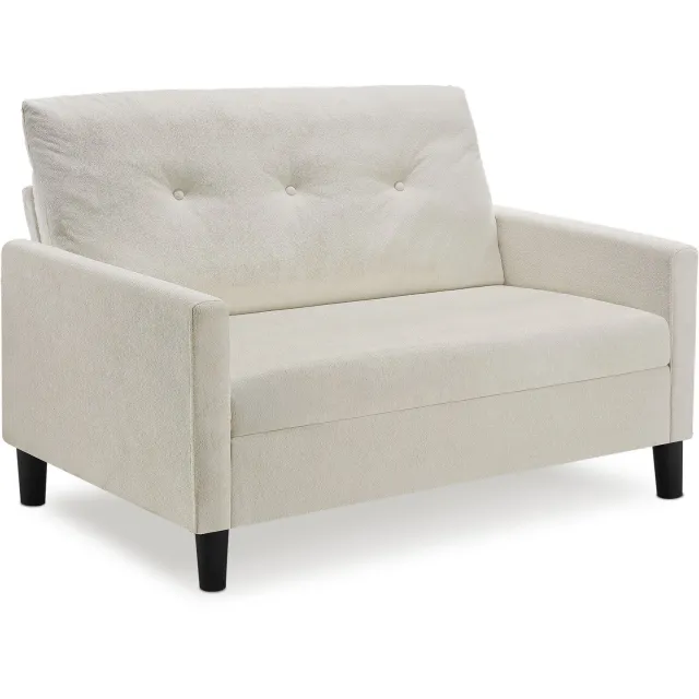 Tectake Zitbank - 2 Zits Bank met Armleuningen - 2 Personen - 121,5 x 77 x 91 cm - Ultradikke Vulling met Binnenvering - Afneembare en Wasbare Hoezen - Draagkracht 300 kg - Crème