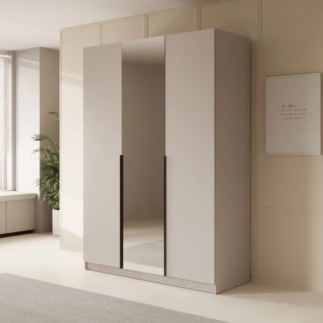 MEUBELLA Kledingkast Sabre - Beige - 150 cm - Met spiegel