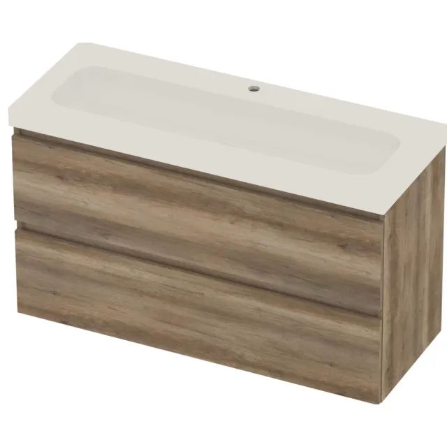 Basic-Line Moby 46 Badmeubelset Polystone 1 Kraangat Greeploos 120x46x66 cm Scotch Oak Glans Wit
